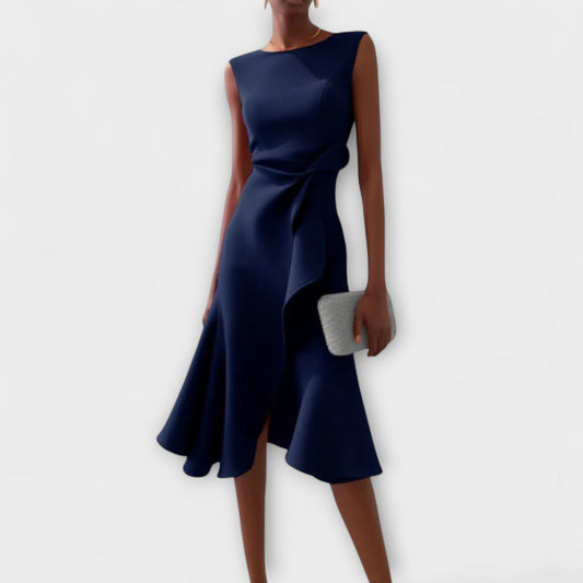 Gabriella | Draped Asymmetric Midi Dress