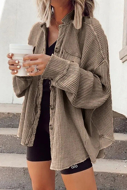 With Ease Button Down Corduroy Shacket - 6 Colors Khaki