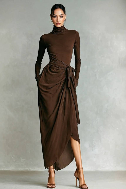 High Neck Lace-Up Side Slit Dress