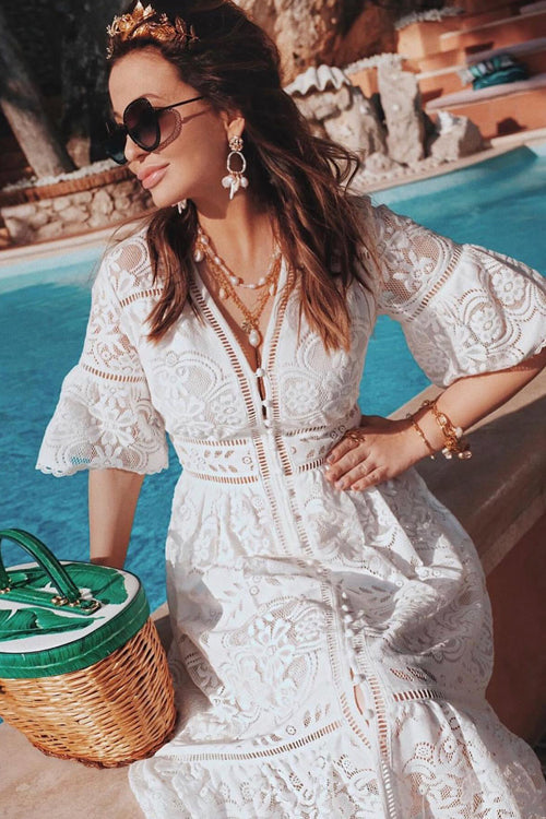 Spend Some Time Lace Midi Dress - 3 Colors White