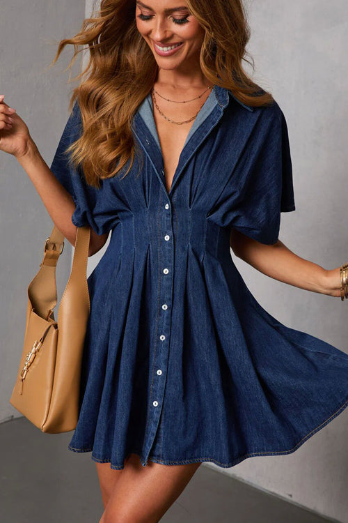 Simply Pretty Short Sleeves Denim Mini Dress