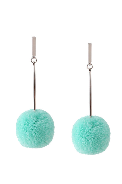 Fluffy Ball Hanging Earrings Green