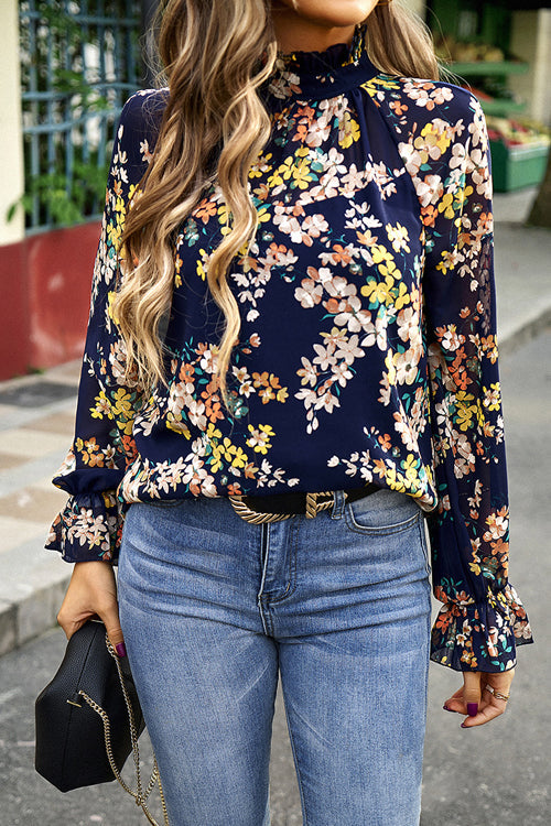 Meet You There Floral Print Long Sleeve Top - 4 Colors Navy