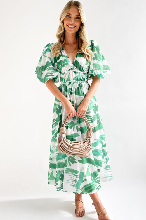 Real Love Print Puff Sleeve Maxi Dress - 6 Colors Mint Green