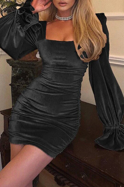 Today's The Day Velvet Drawstring Mini Dress - 4 Colors Black