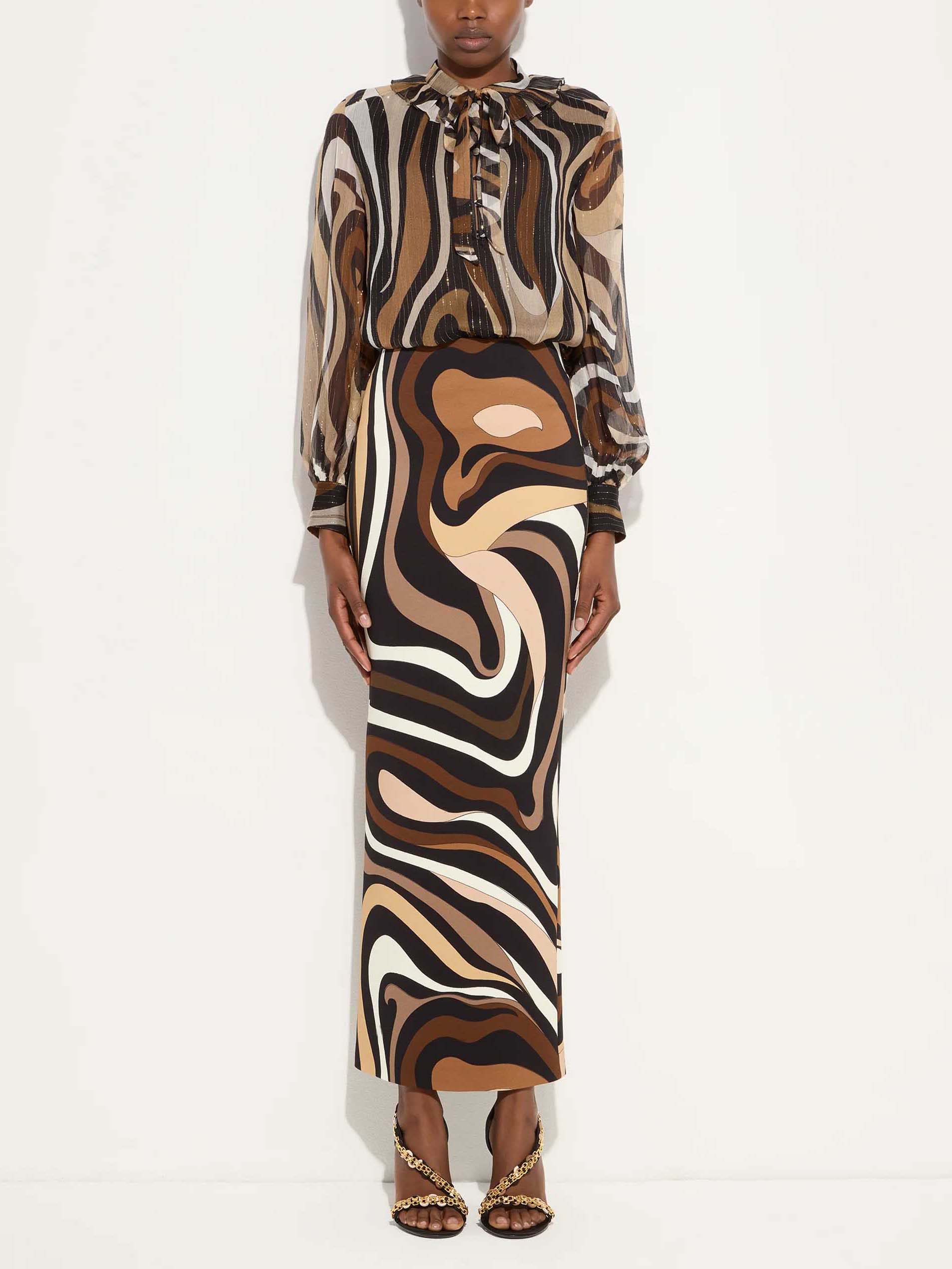 Retro Abstract Print Chiffon Shirt