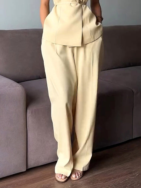 Elegant Wide-Leg High-Waisted Pants Yellow