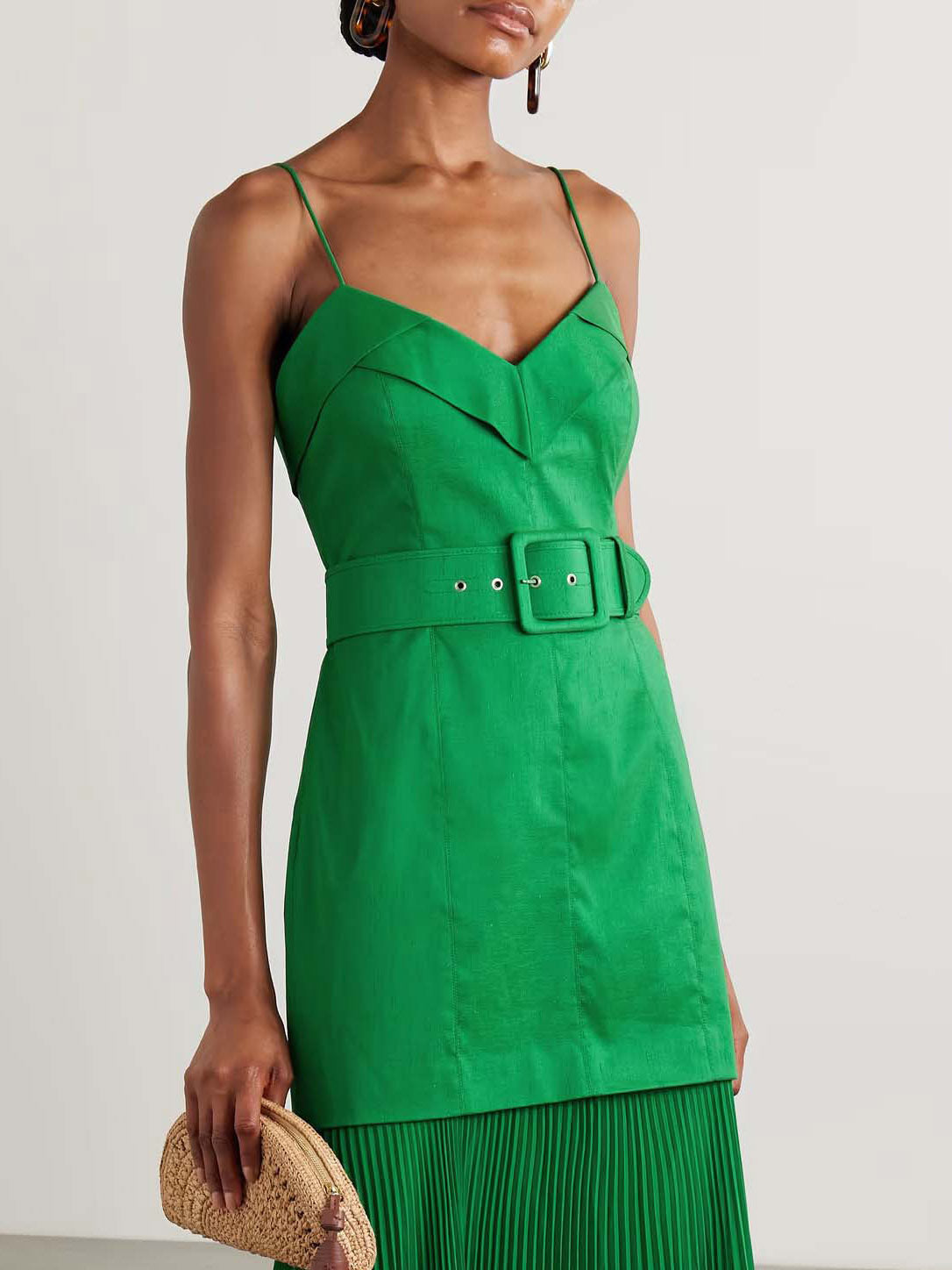 Elegant Holder Neck Tie Waist Tank Top Green