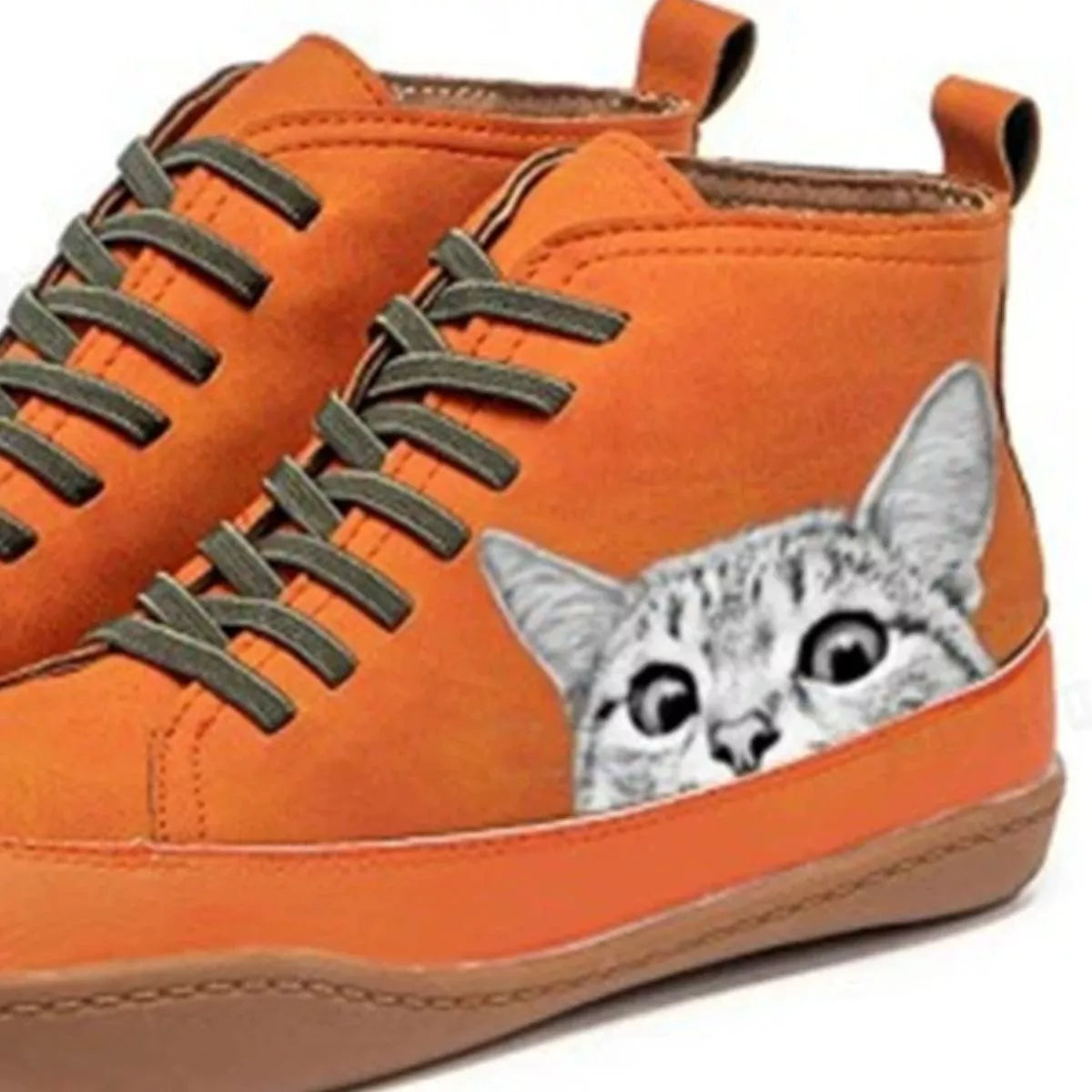 Cat Print Striped Ankle Sneakers