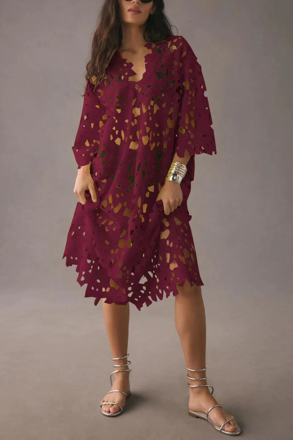 Nina - Floral Eyelet Lace Midi Dress