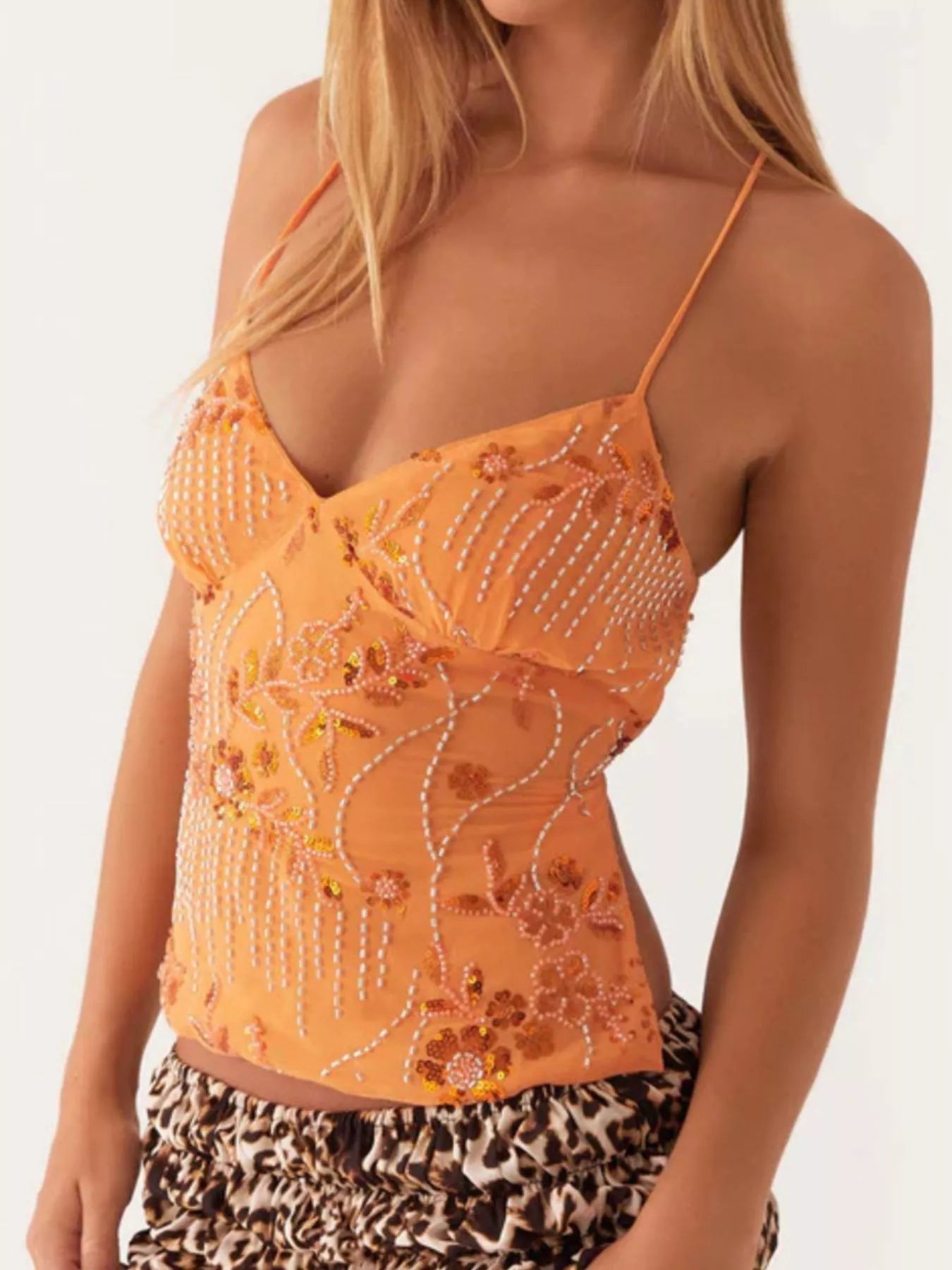 Embroidered Sequin Tie Back Cami