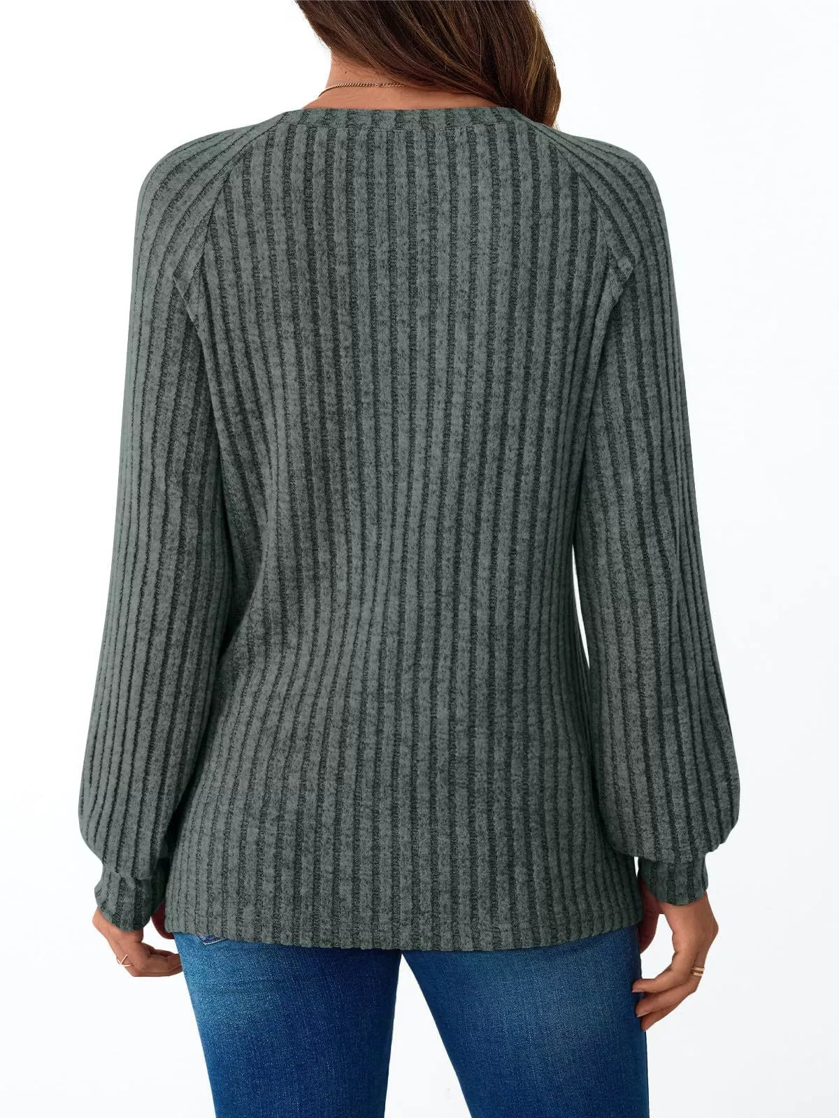 Ribbed Knit Decor Button Long Sleeve T-Shirt