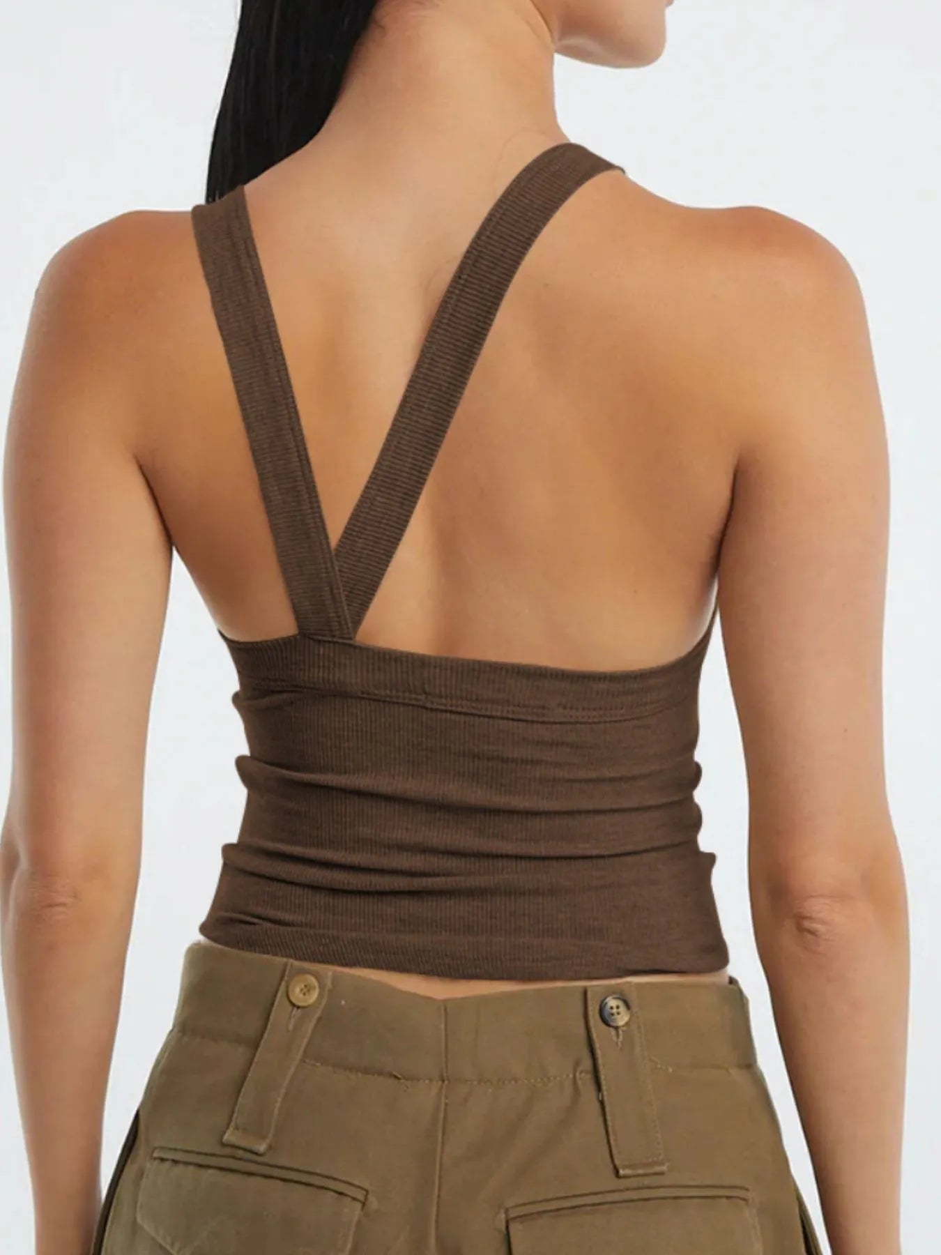 Asymmetrical Back Ribbed Crop Tank Top