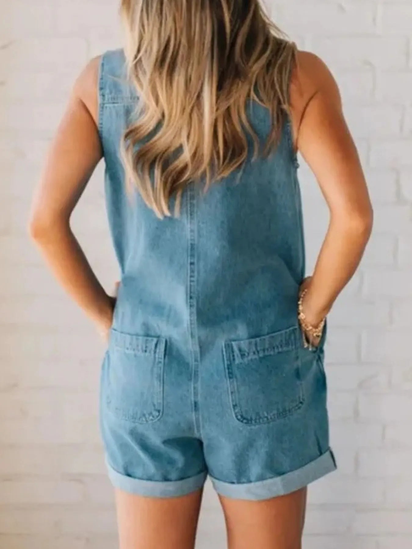 Zip Front Sleeveless Denim Romper