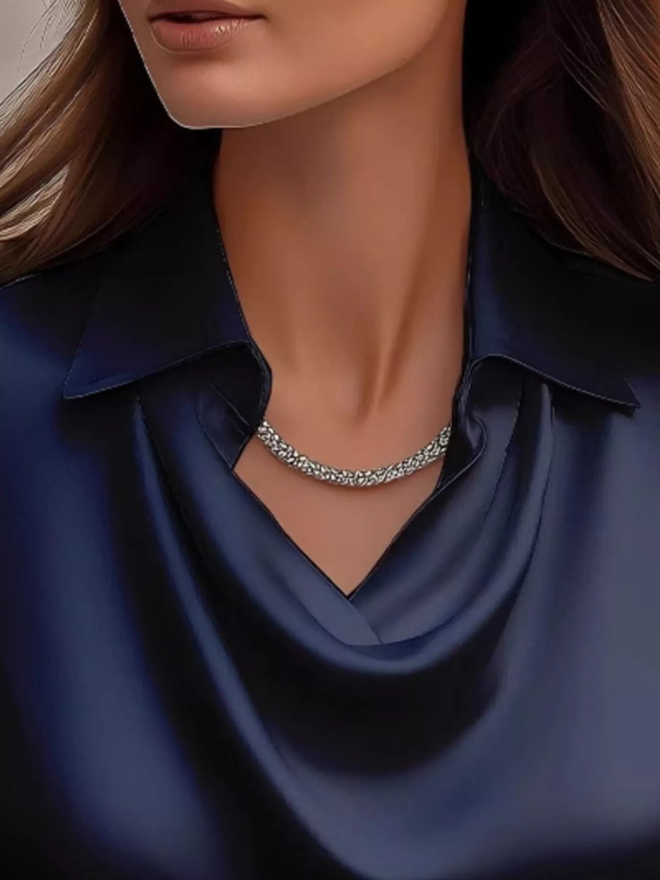 Shiny Satin Cowl Neck Long Sleeve Blouse - Inclusive Sizing