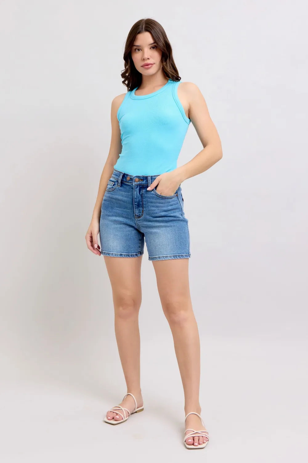 Plus Size Denim Shorts (S–3XL) | 2-Button Stretch Shorts