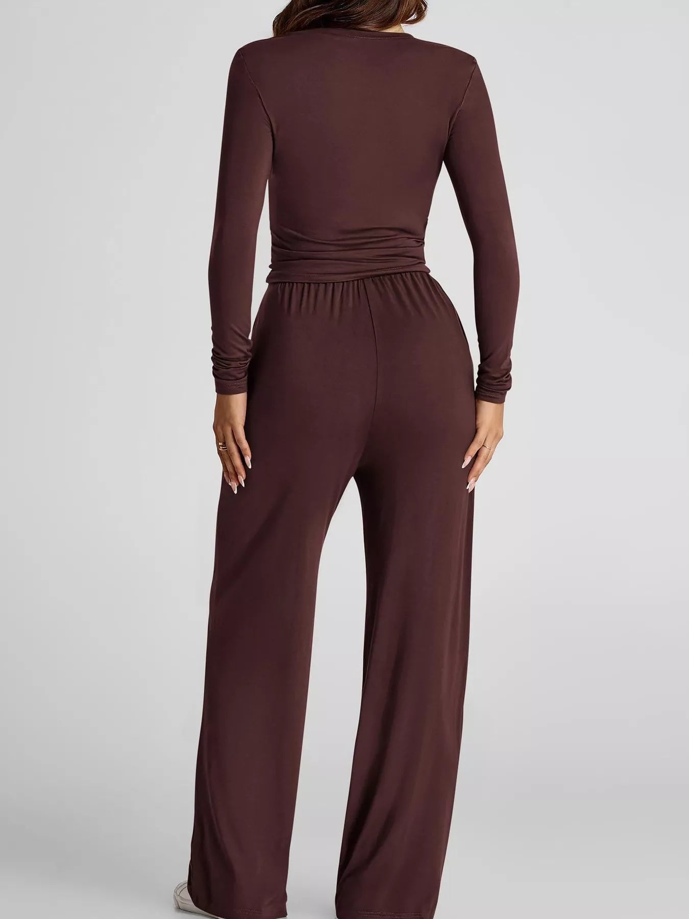 Full Size Casual Long Sleeve Top and Pants Set Plus Size