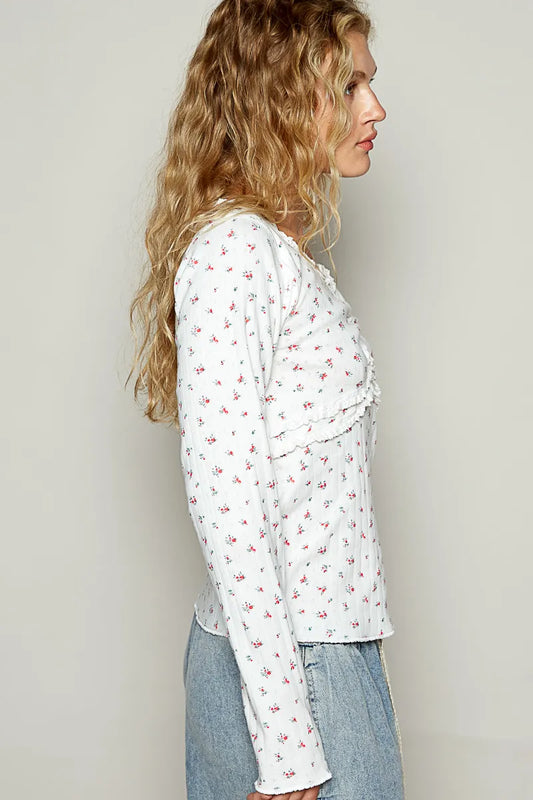 Long Sleeve Floral V-Neck Shirt