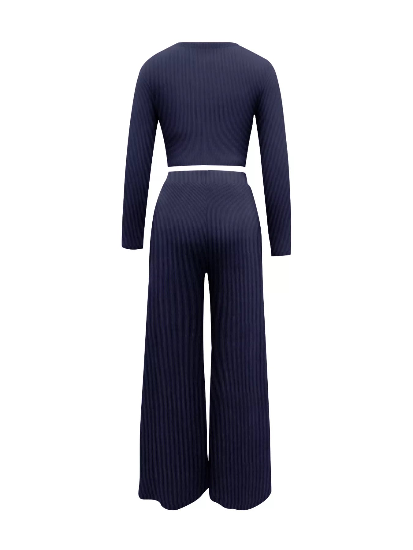 Casual Long Sleeve Crop Top and Wide Leg Pants Set