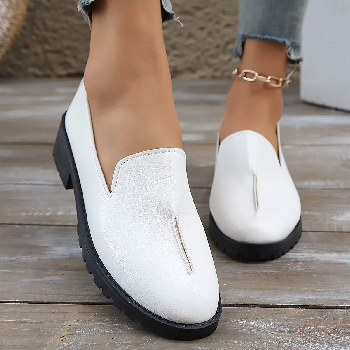 Round Toe Block Heels Loafers