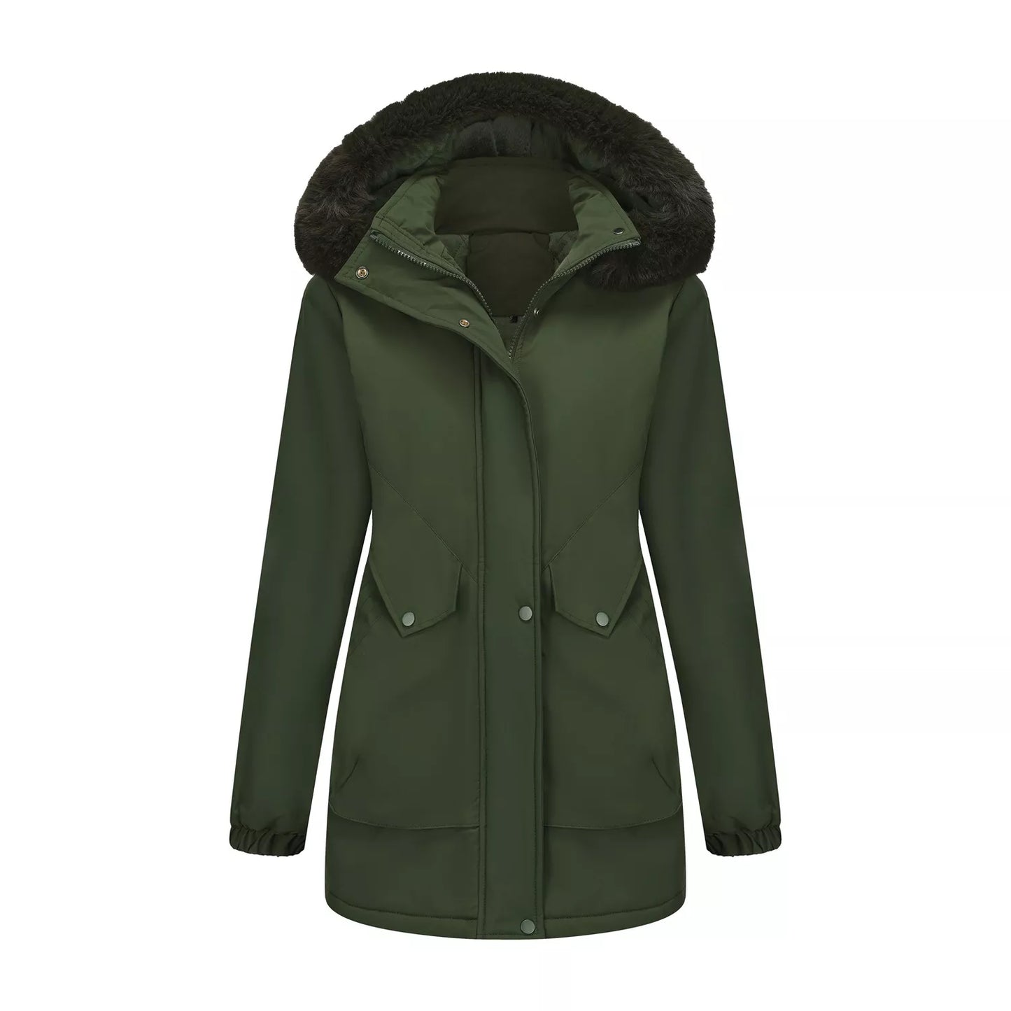 Full Size Fur Hooded Warm Winter Parka Outerwear Plus Size