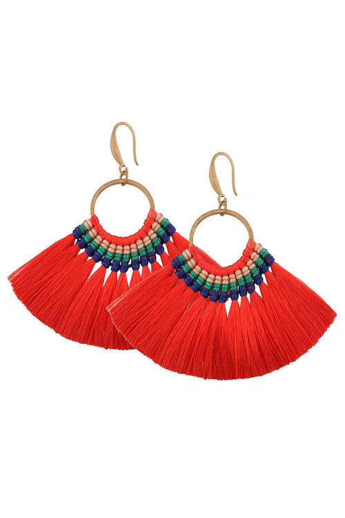 Tassel Drop Sector Earrings Red