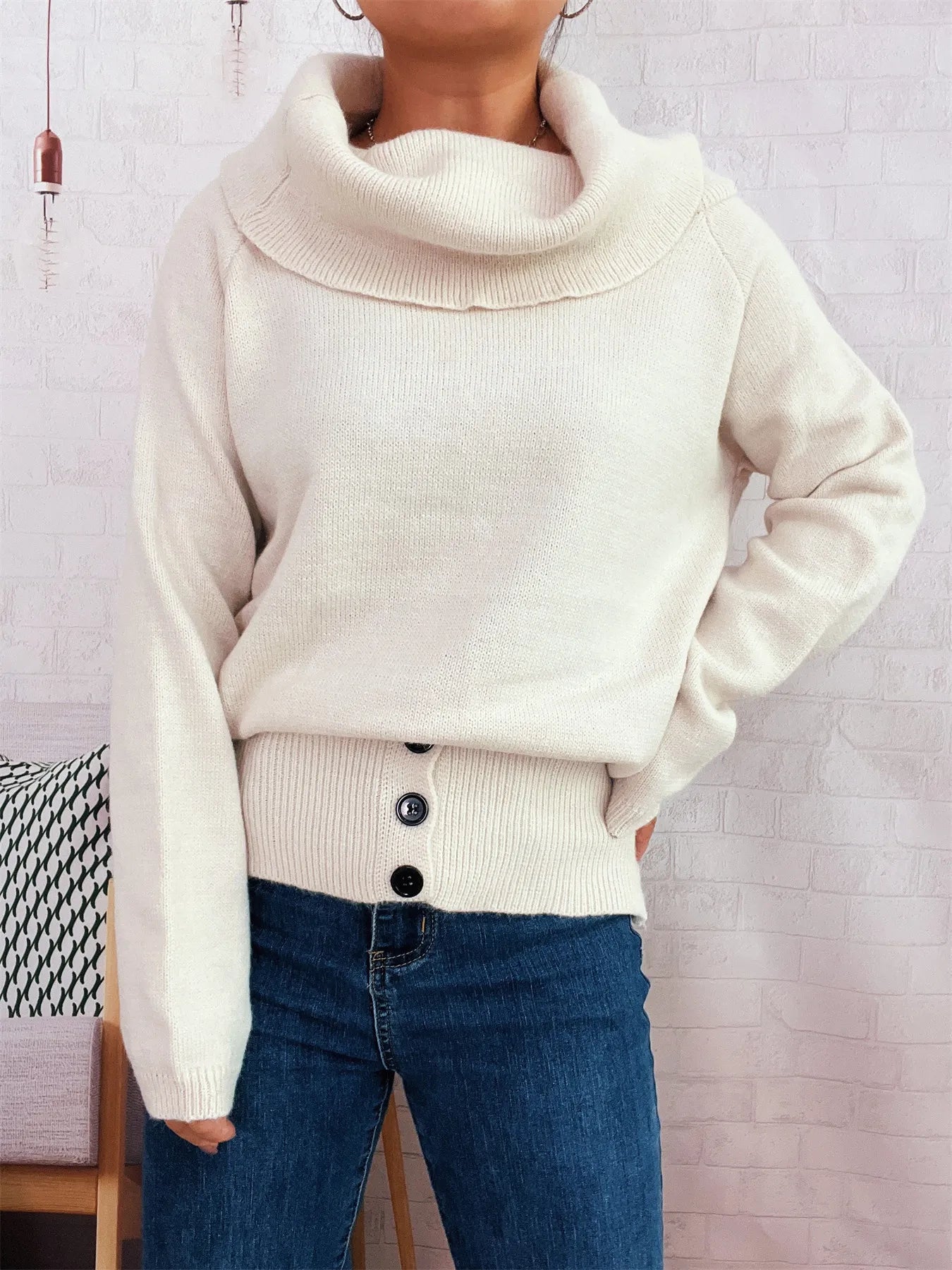 Women’s Striped Turtleneck Long Sleeve Sweater – Cozy Knit Pullover for Fall & Winter