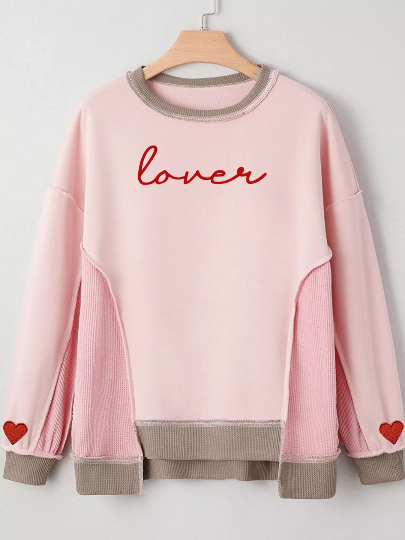Valentines Color Block Patchwork Lovers Embroidered Letter Sweatshirt
