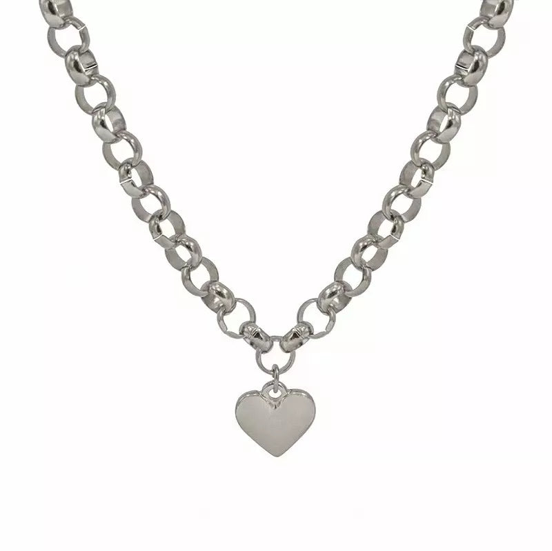 Heart Pendant Toggle Clasp Chain Necklace Silver One Size