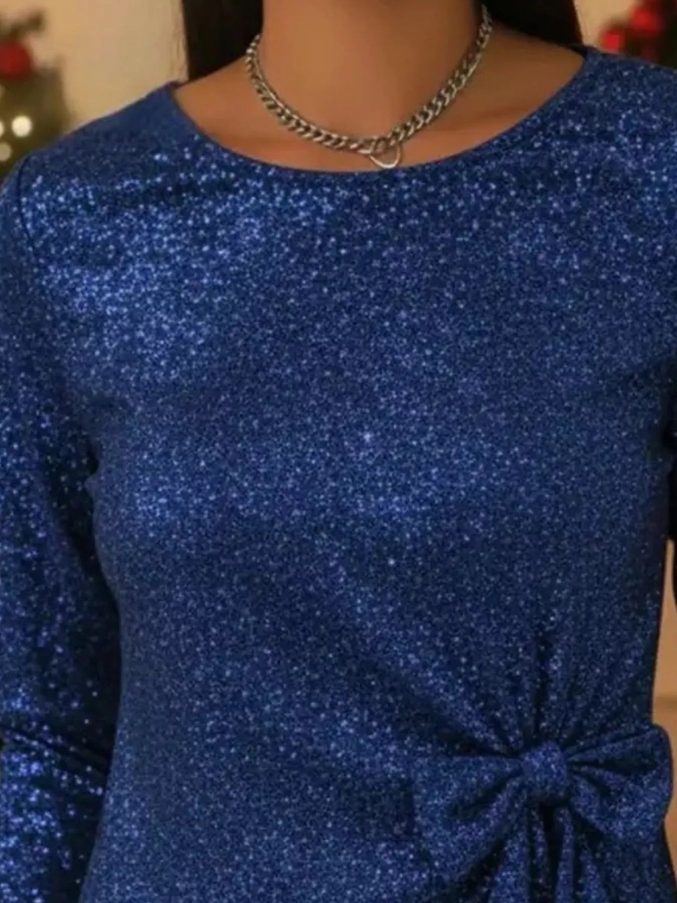 Full Size Sequin Bow Round Neck Top Plus Size