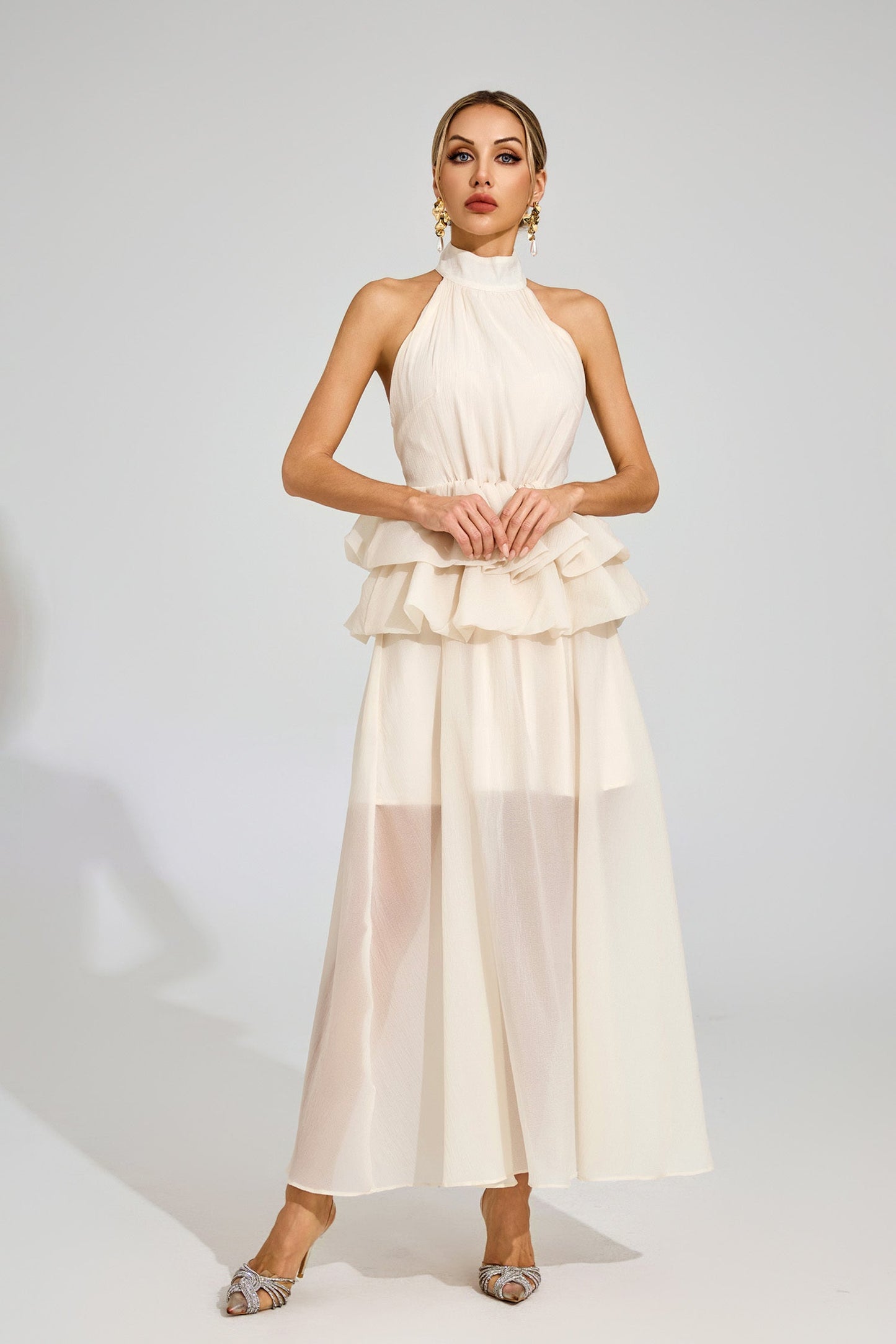 Soleil Ruffle Halter Maxi Dress