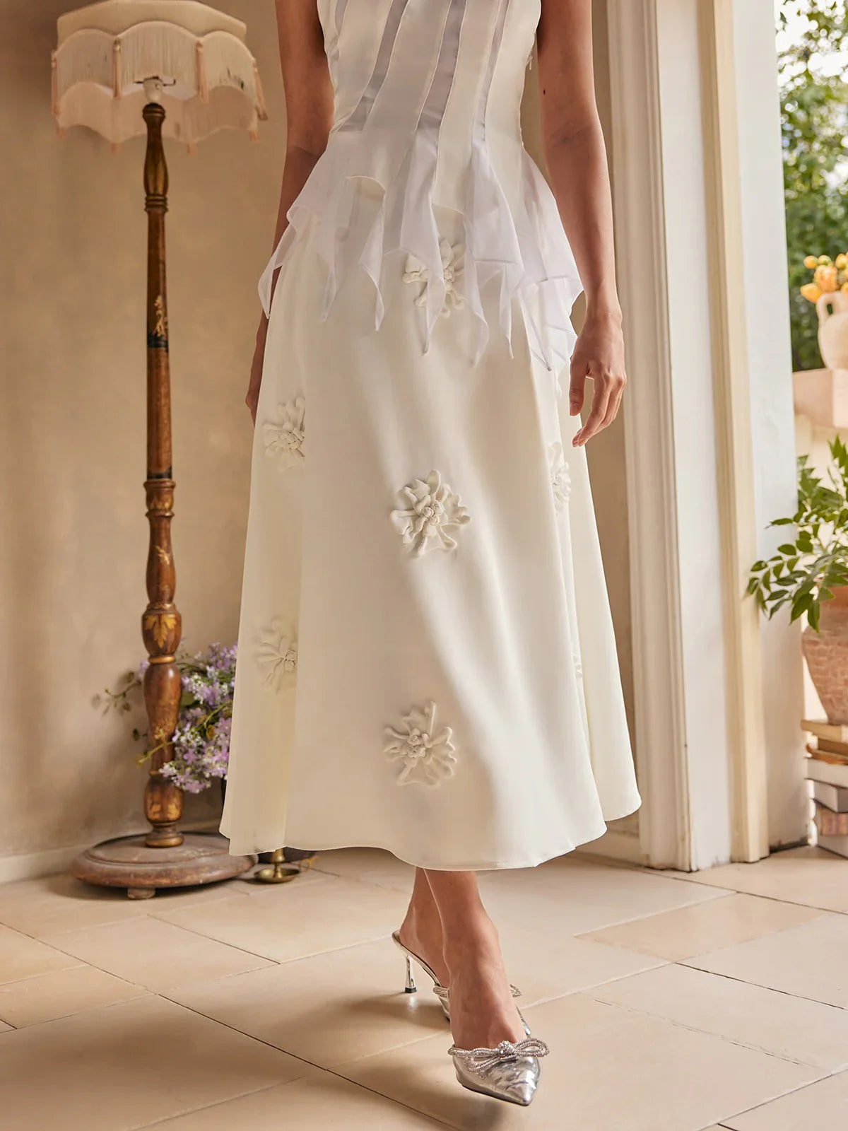 Flower white maxi skirt