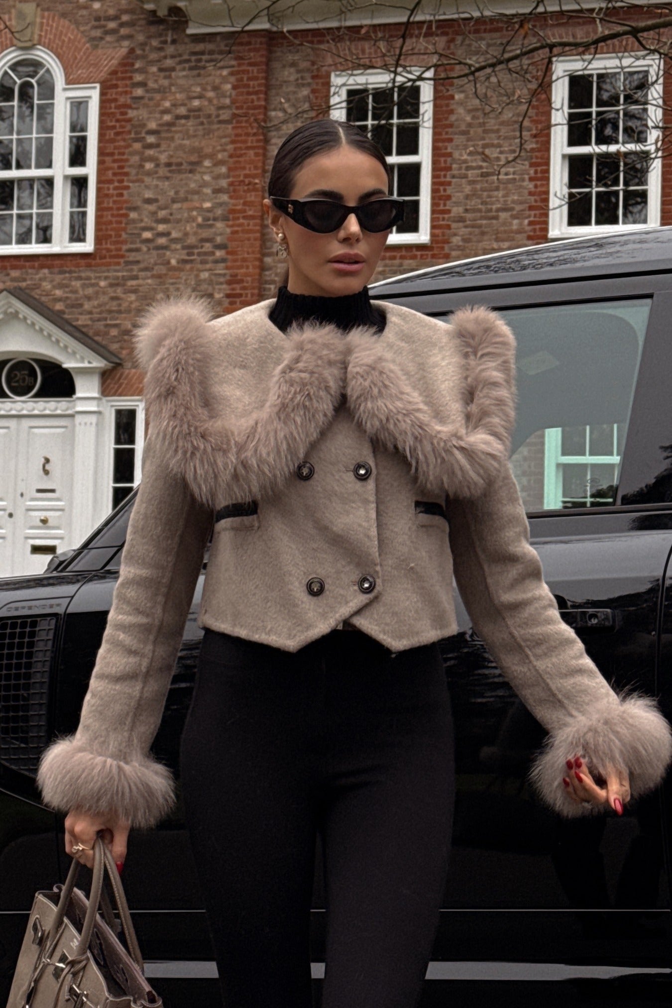 Hallie | Faux Fur Trim Double-Breasted Jacket
