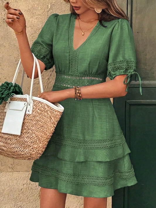 Lace Detail V-Neck Mini Dress