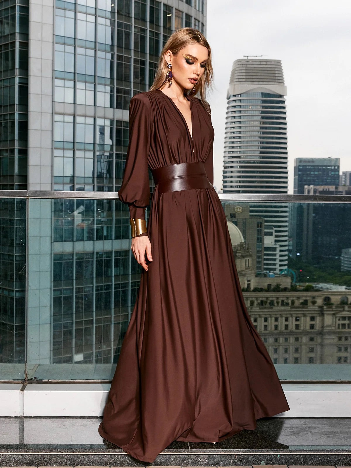 Annabel belted maxi dress