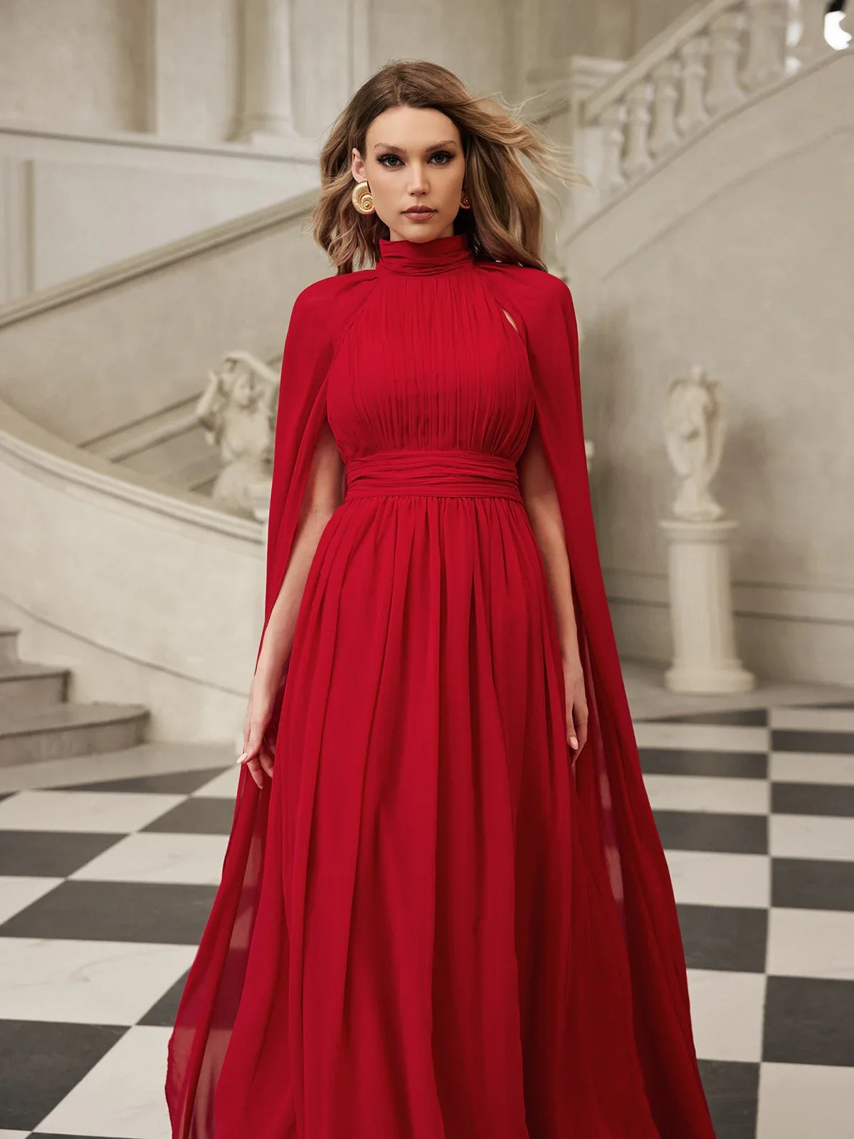 Velena High-Neck Cape Gown Size M