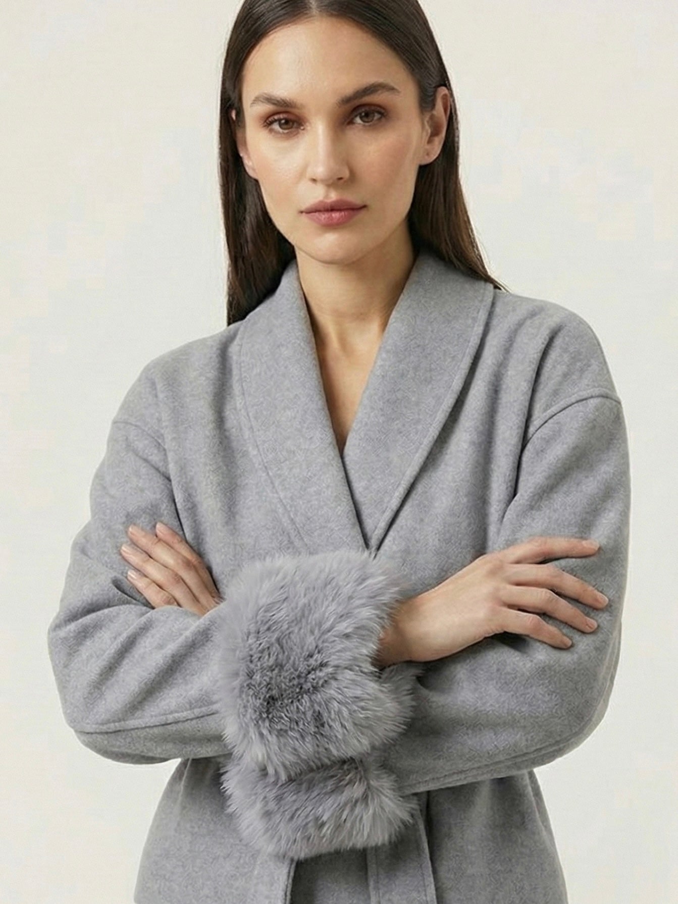 Celine | Belted Coat with Faux Fur Cuffs