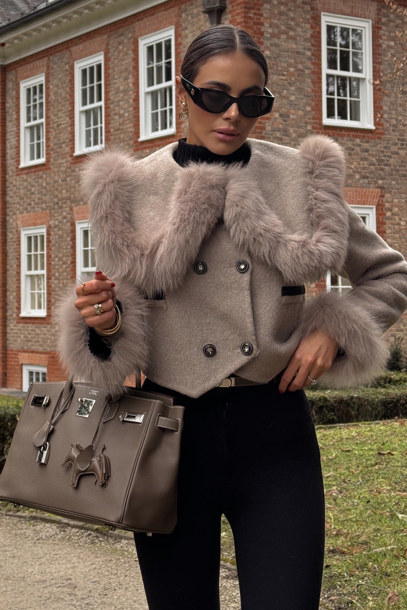 Hallie | Faux Fur Trim Double-Breasted Jacket