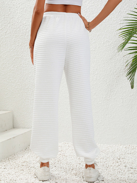 Comfy White Textured Joggers – Pull-On Design