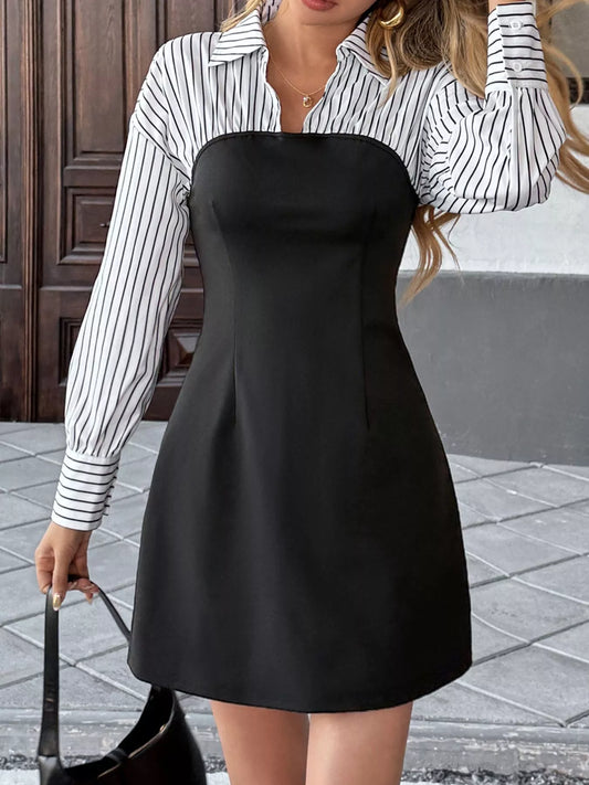 Striped Shirt Panel Bodycon Mini Dress