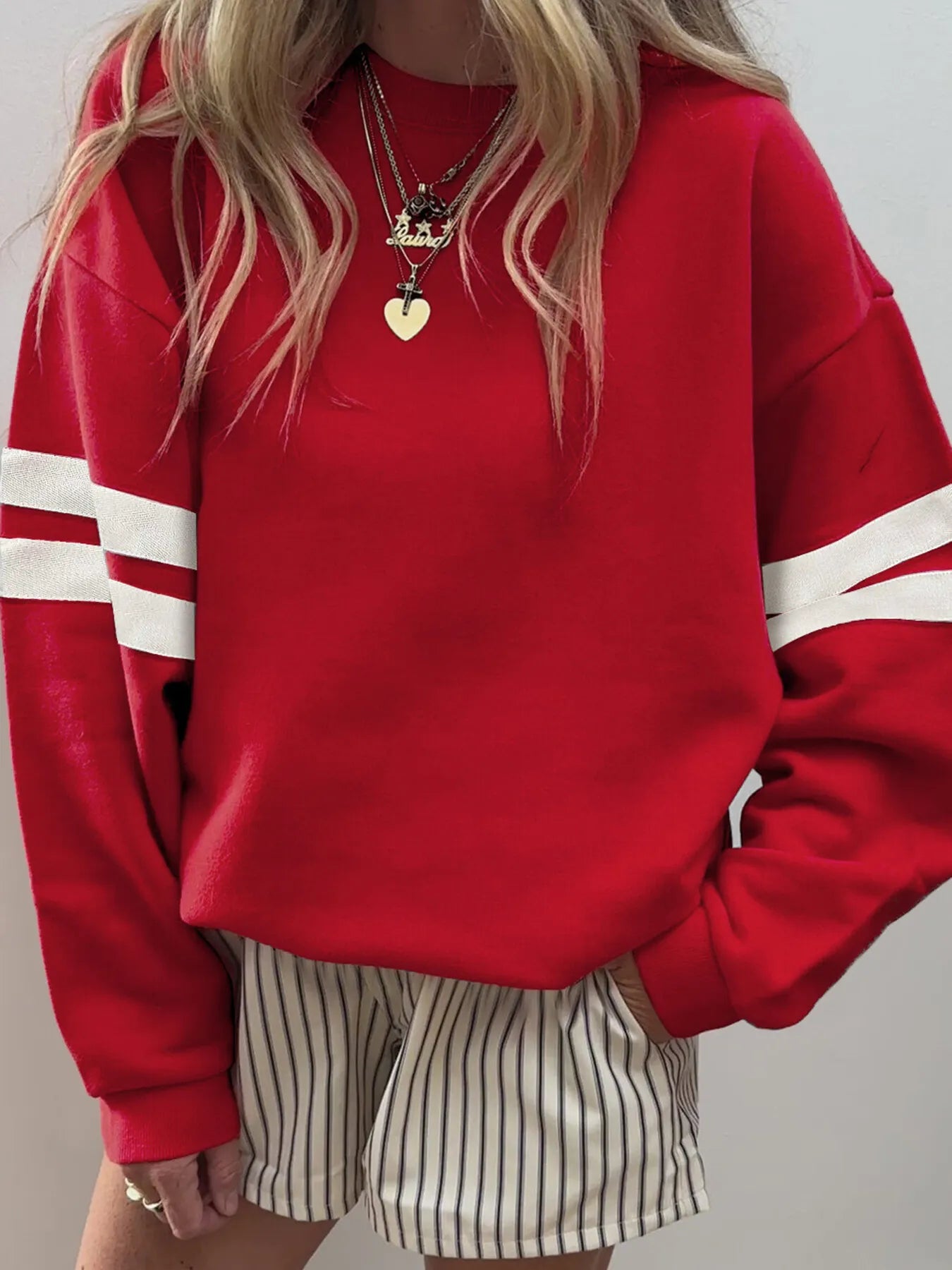 Stripe Round Neck Long Sleeve Sweatshirt