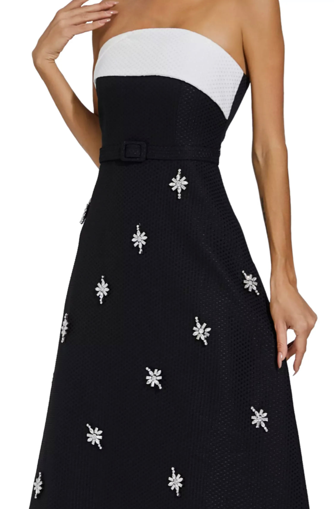 Emberlyn crystal tweed midi dress
