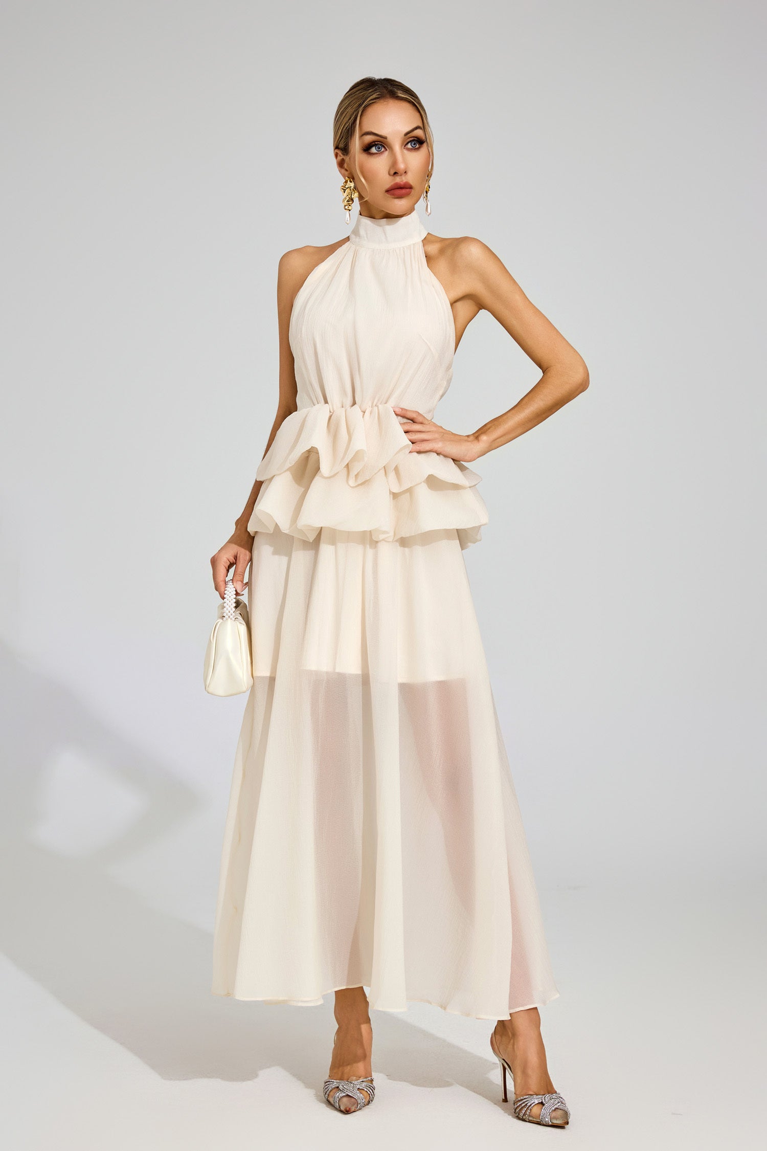 Soleil Ruffle Halter Maxi Dress