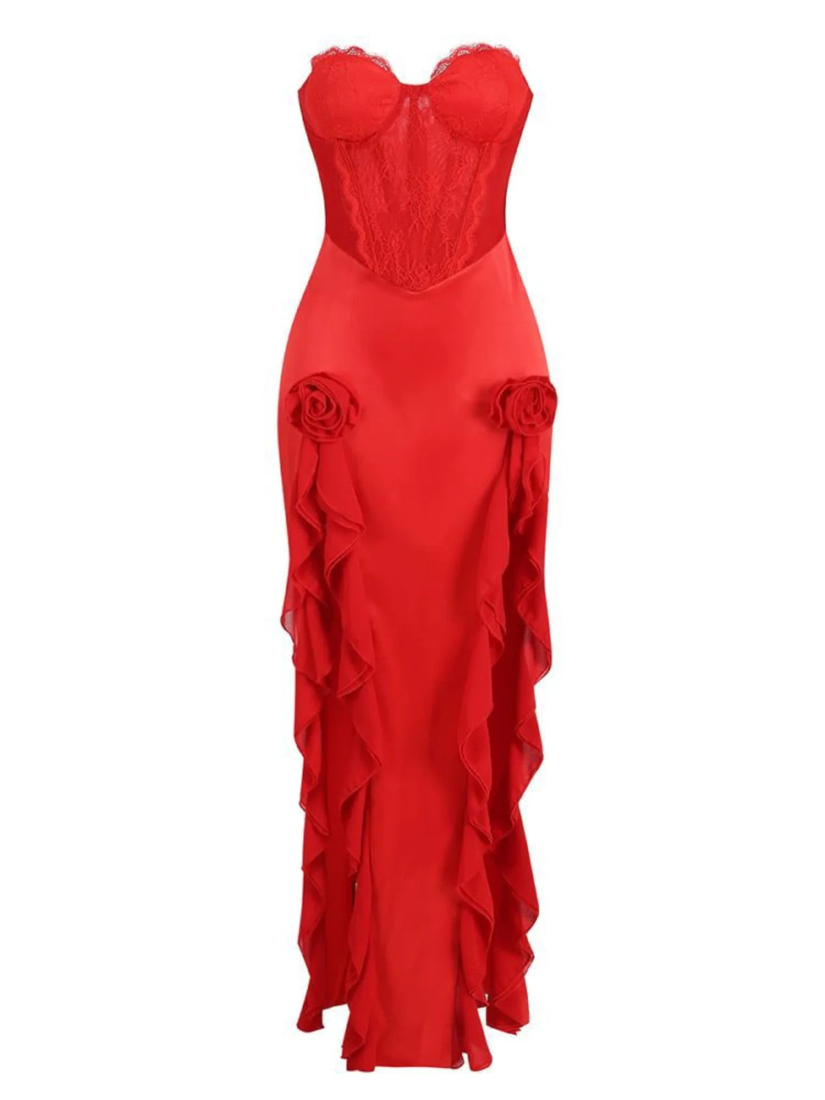 Red satin/lace corset style maxi dress