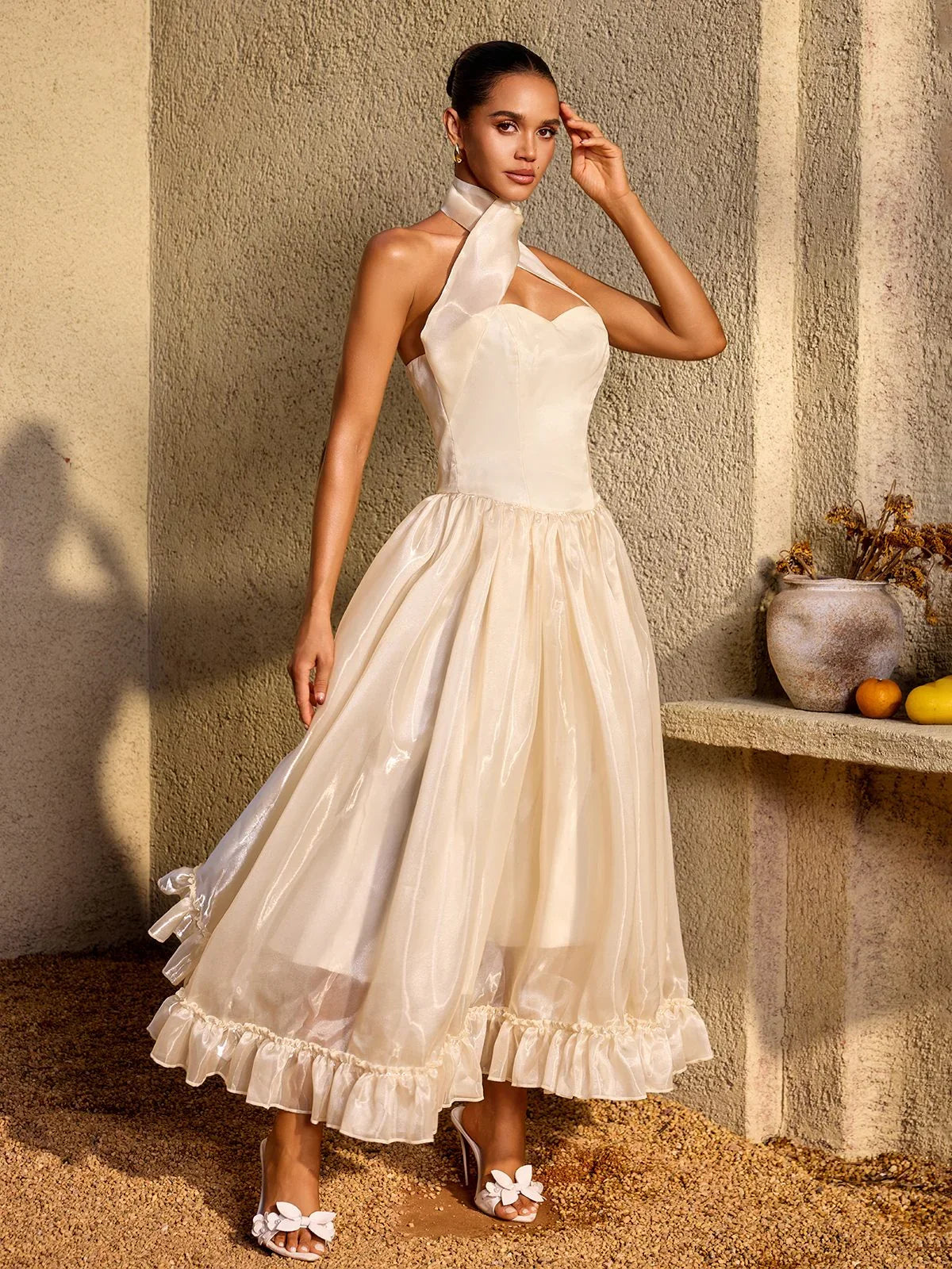 Marbella Satin Halter Midi Dress