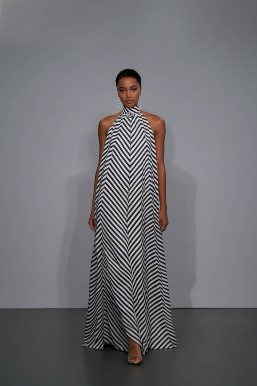Striped Printed A- Line Maxi Dress Printed