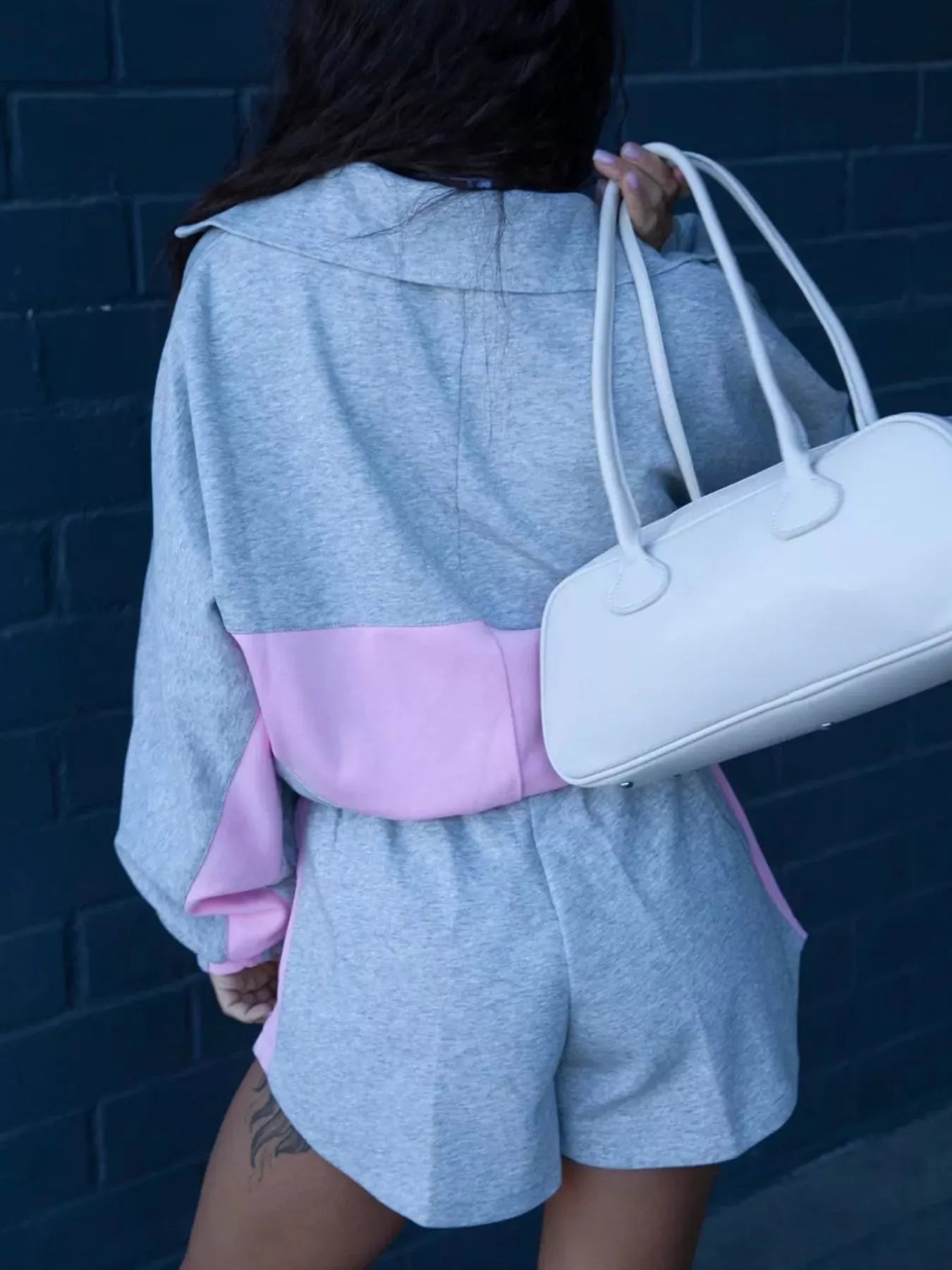 Zip Up Long Sleeve Outerwear and Shorts Set