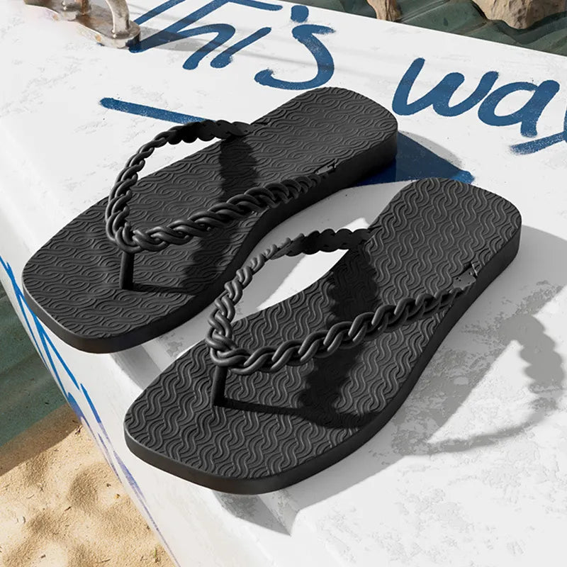 Braided Strap Beach Toe Post Slippers