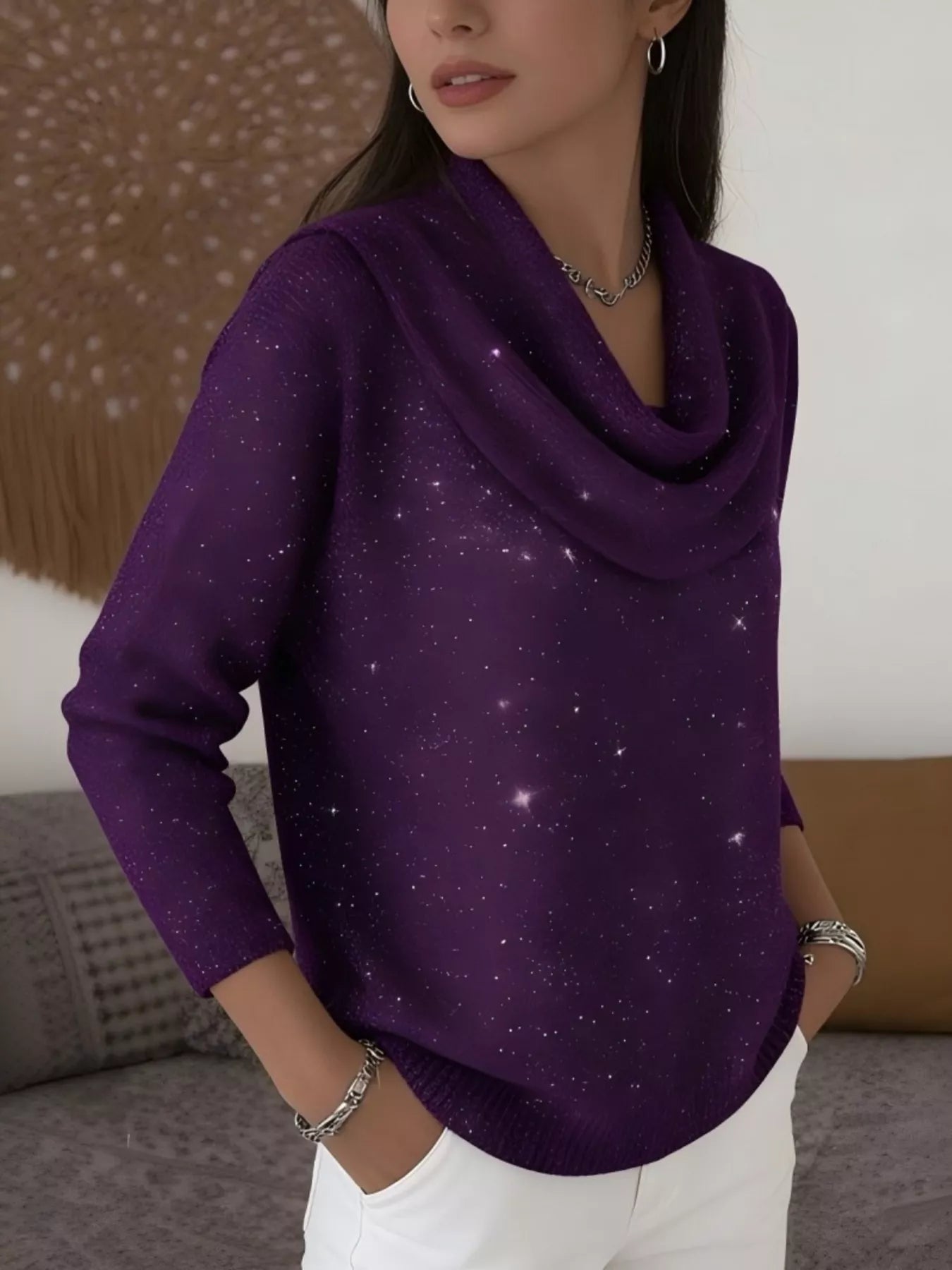 Full Size Solid Color Cowl Neck Sweater Plus Size