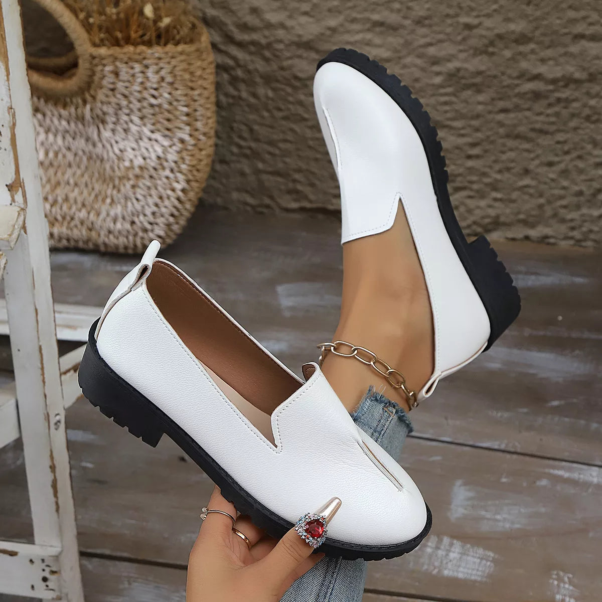 Round Toe Block Heels Loafers